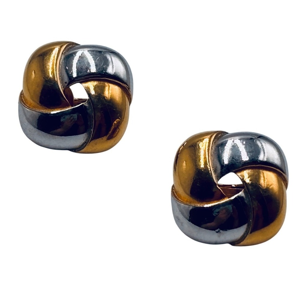 Givenchy Vintage Two Tone Gold Silver Interlaced Knot Clip On Earrings Paris NY